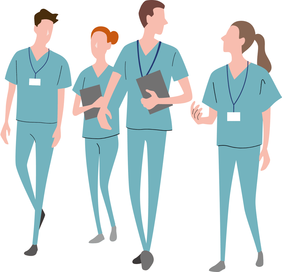 医療・看護をイメージした4人の看護師のイラスト - ステートメントページ